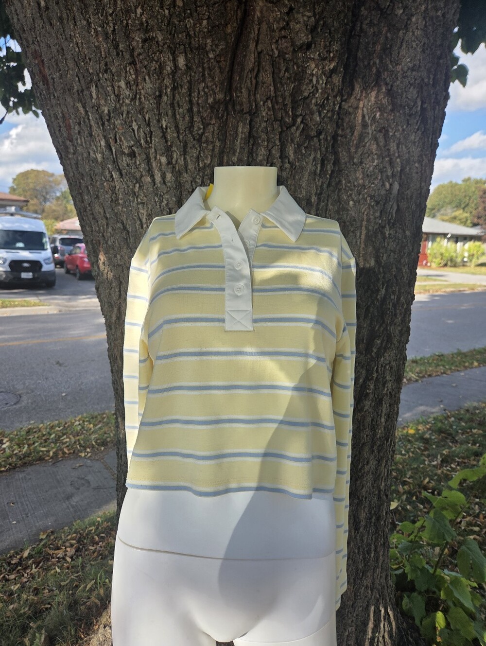 Maison D'Amelie Yellow Striped Long-Sleeve Polo Cop Top Long Sleeve